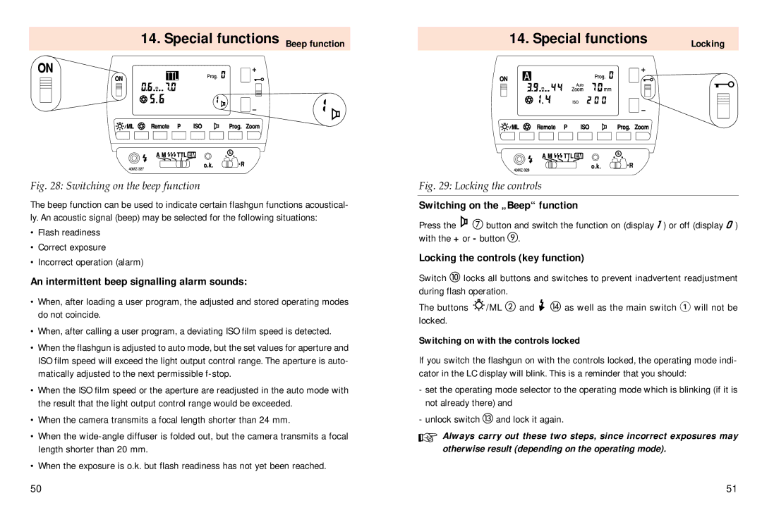 Pentax 40 MZ-3i An intermittent beep signalling alarm sounds, Switching on the „Beep function, Locking 