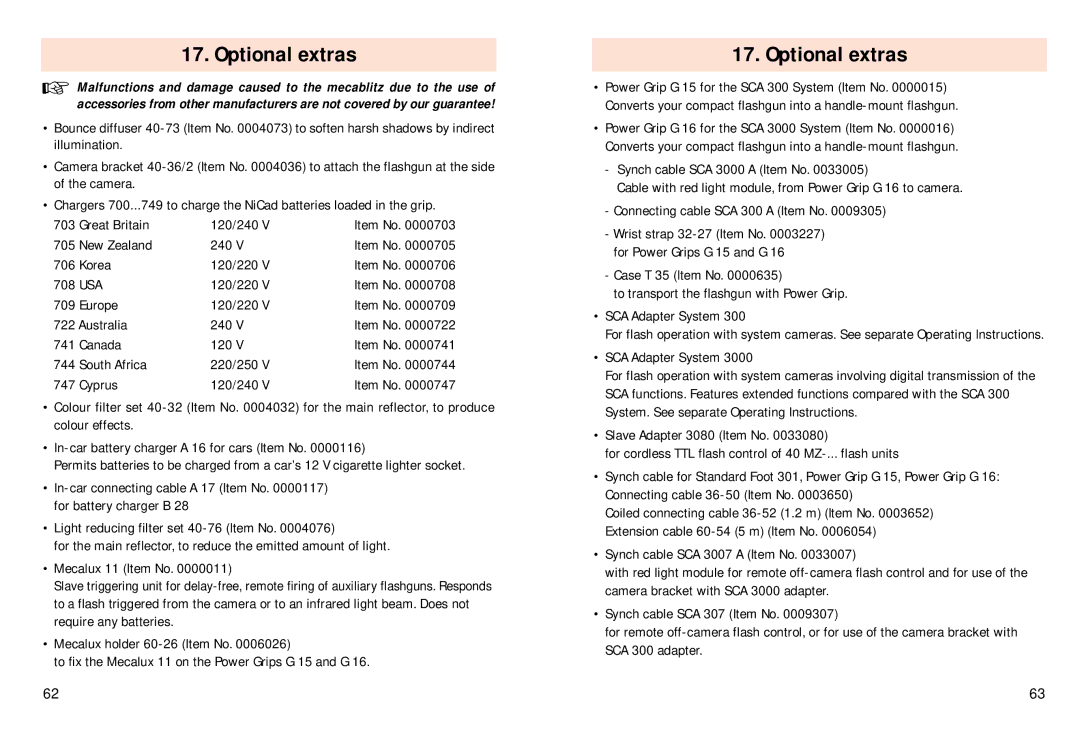 Pentax 40 MZ-3i operating instructions Optional extras 