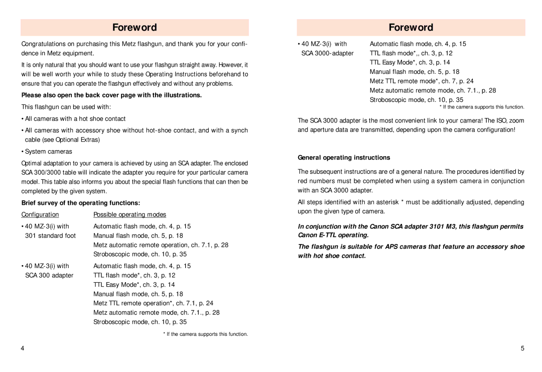Pentax 40 MZ-3i Foreword, Please also open the back cover page with the illustrations, Stroboscopic mode, ch , p 