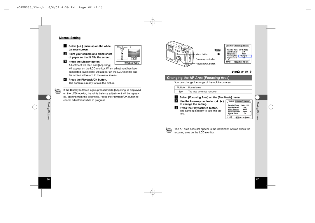 Pentax 330RS, 430RS manual E04KB33533e.qk 6/6/02 439 PM Page 66 1,1, Manual Setting 