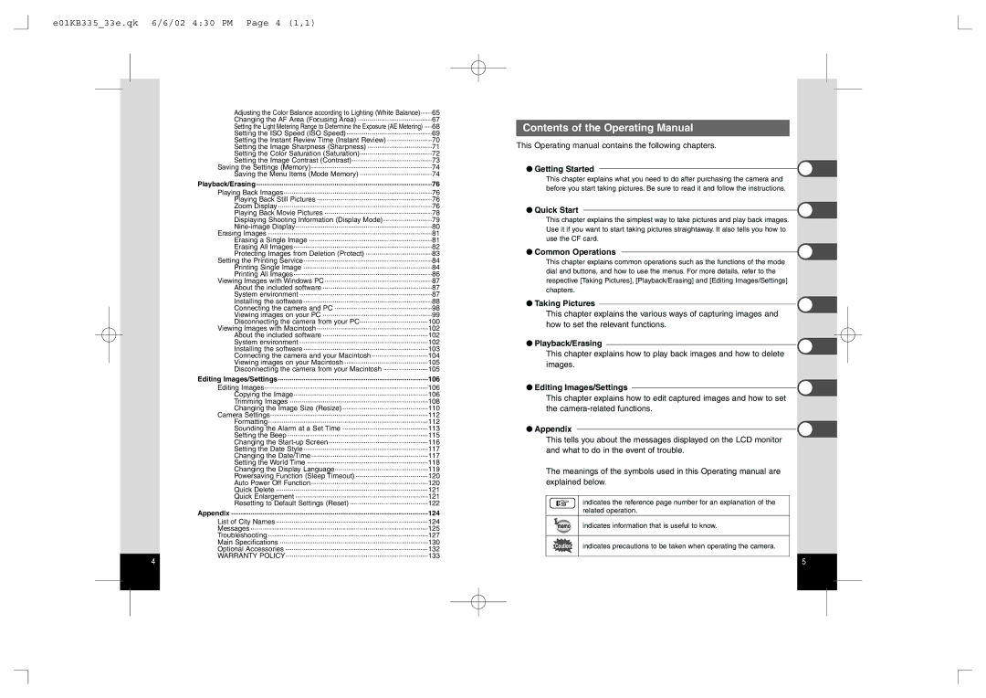 Pentax 430RS, 330RS manual Contents of the Operating Manual 