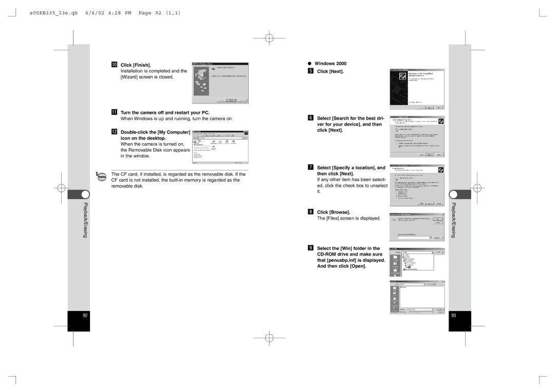 Pentax 430RS, 330RS E05KB33533e.qk 6/6/02 428 PM Page 92 1,1, ⁄0Click Finish, ⁄1Turn the camera off and restart your PC 