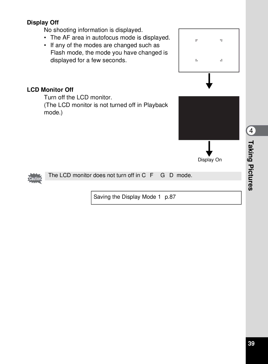 Pentax 555 manual Display Off, LCD Monitor Off 