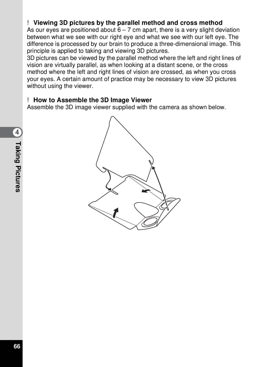 Pentax 555 manual Viewing 3D pictures by the parallel method and cross method, How to Assemble the 3D Image Viewer 