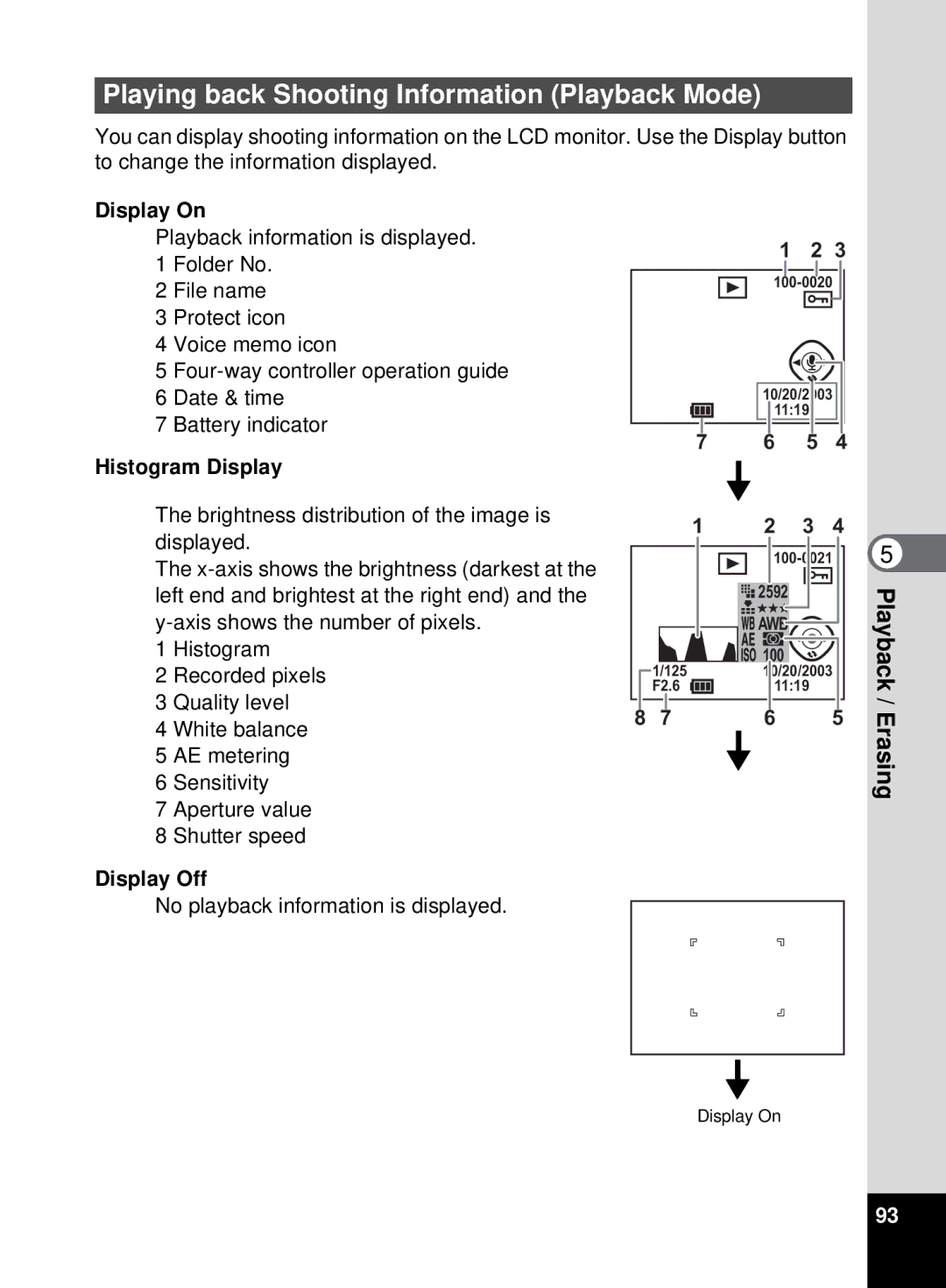 Pentax 555 manual Playing back Shooting Information Playback Mode, No playback information is displayed 