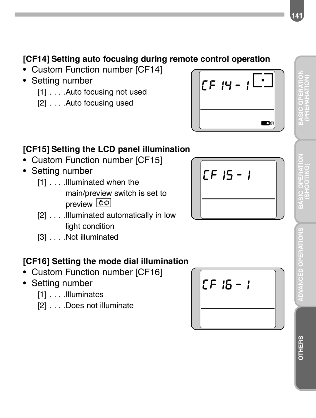 Pentax 57233 manual Custom Function number CF14 Setting number 