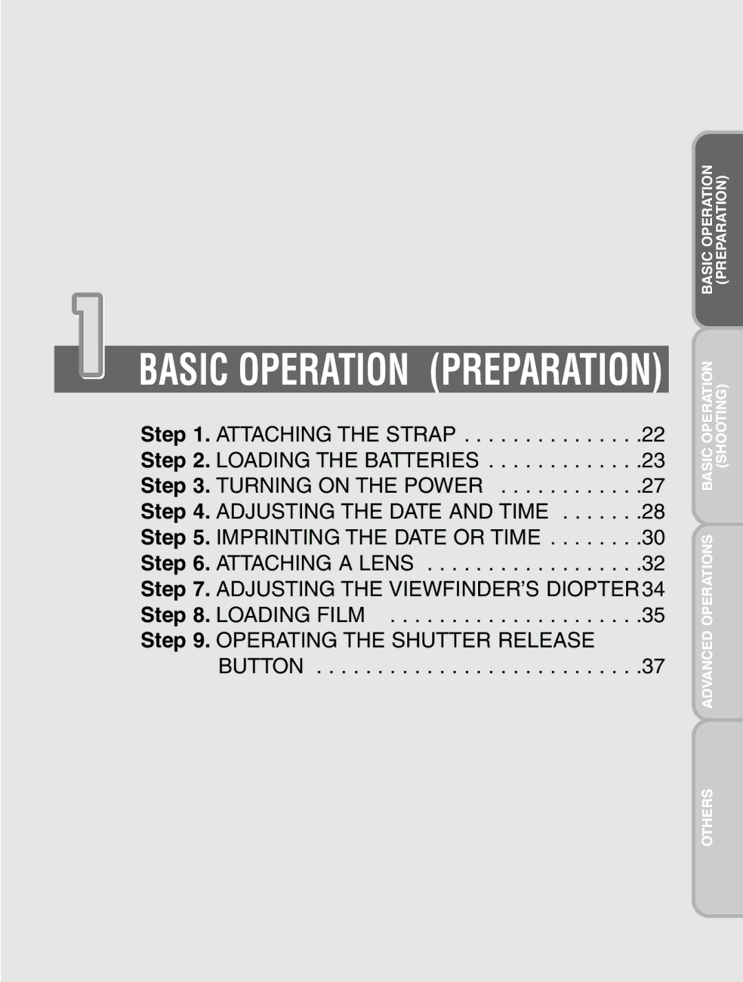 Pentax 57233 manual Basic Operation Preparation 