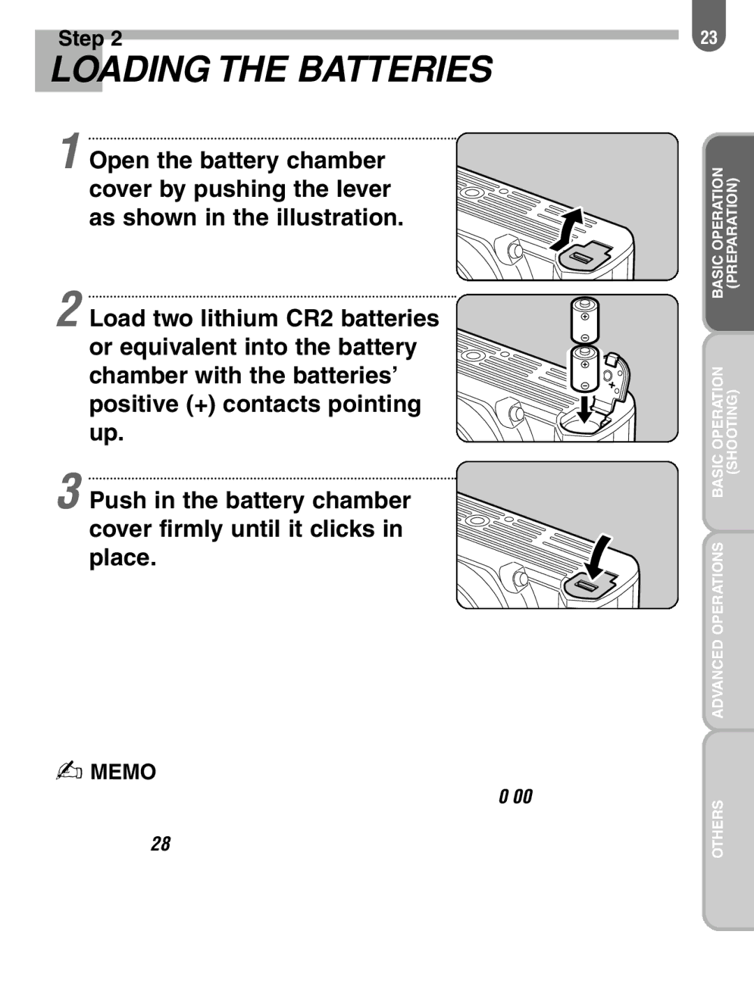 Pentax 57233 manual Loading the Batteries 