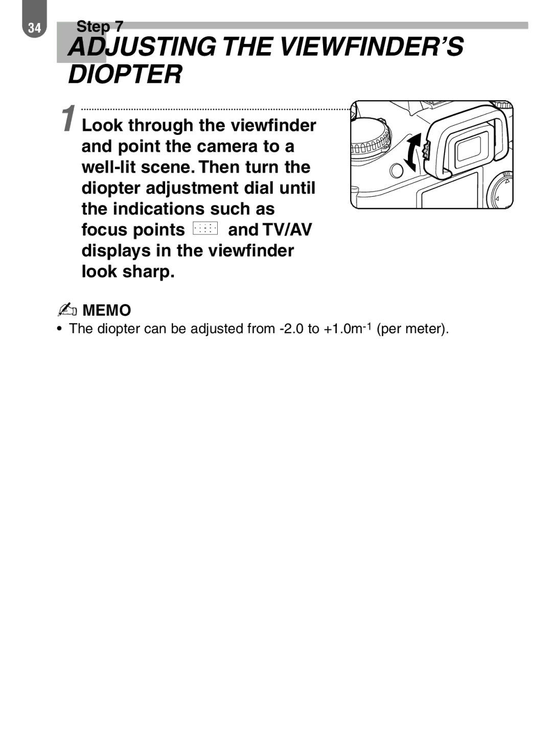 Pentax 57233 manual Adjusting the VIEWFINDER’S Diopter 