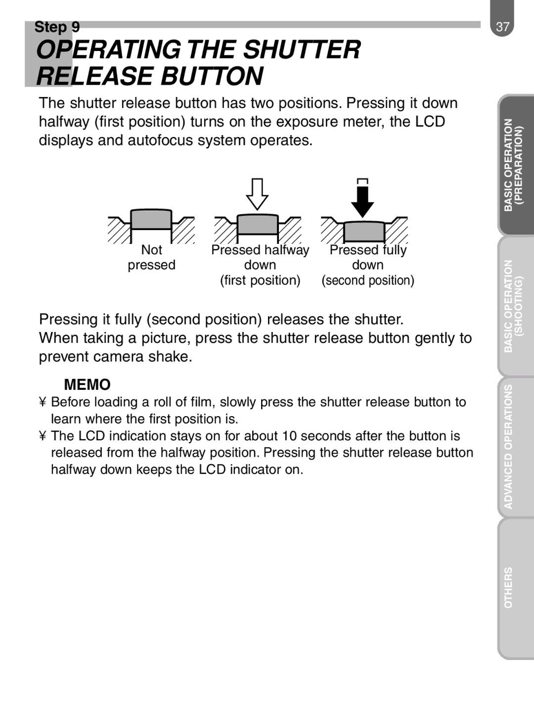 Pentax 57233 manual Operating the Shutter Release Button 