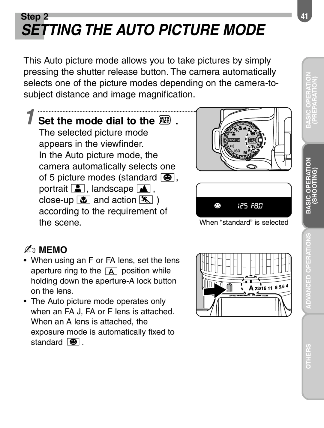 Pentax 57233 manual Setting the Auto Picture Mode, Set the mode dial to 