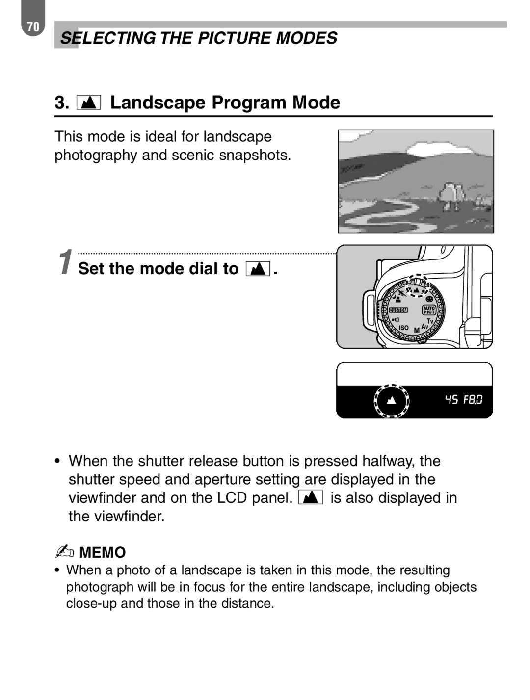 Pentax 57233 manual Landscape Program Mode 