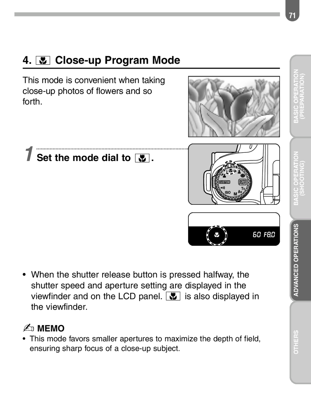 Pentax 57233 manual Close-up Program Mode 