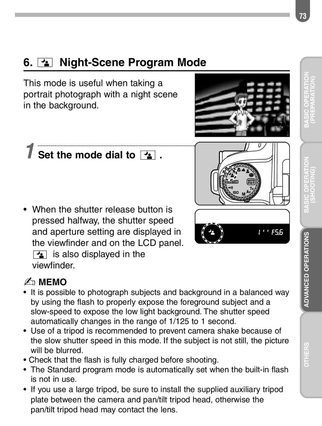 Pentax 57233 manual Night-Scene Program Mode 