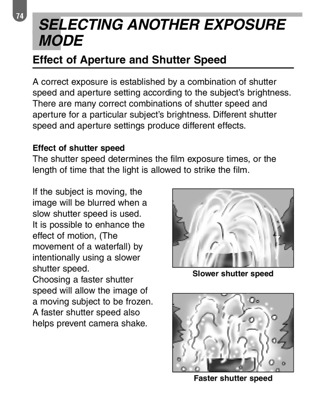 Pentax 57233 manual Selecting Another Exposure Mode, Effect of Aperture and Shutter Speed 