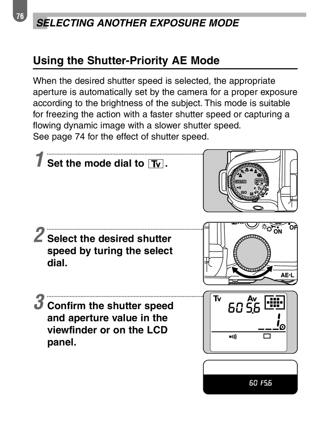 Pentax 57233 manual Using the Shutter-Priority AE Mode 