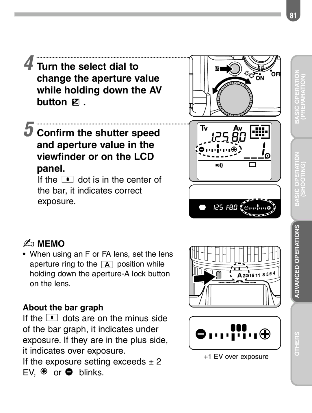 Pentax 57233 manual If the exposure setting exceeds ± 