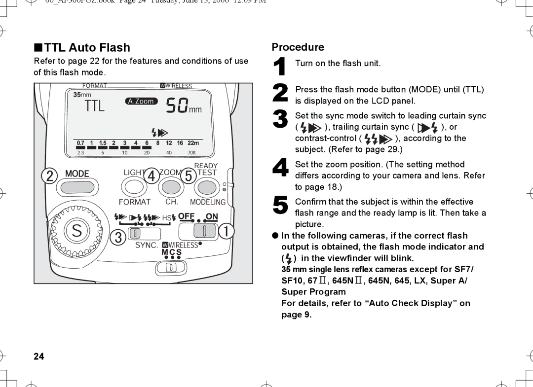 Pentax AF-360FGZ manual Is displayed on the LCD panel 