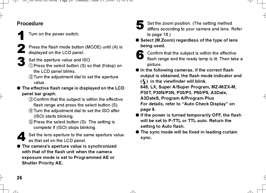 Pentax AF-360FGZ manual Select M.Zoom regardless of the type of lens being used 