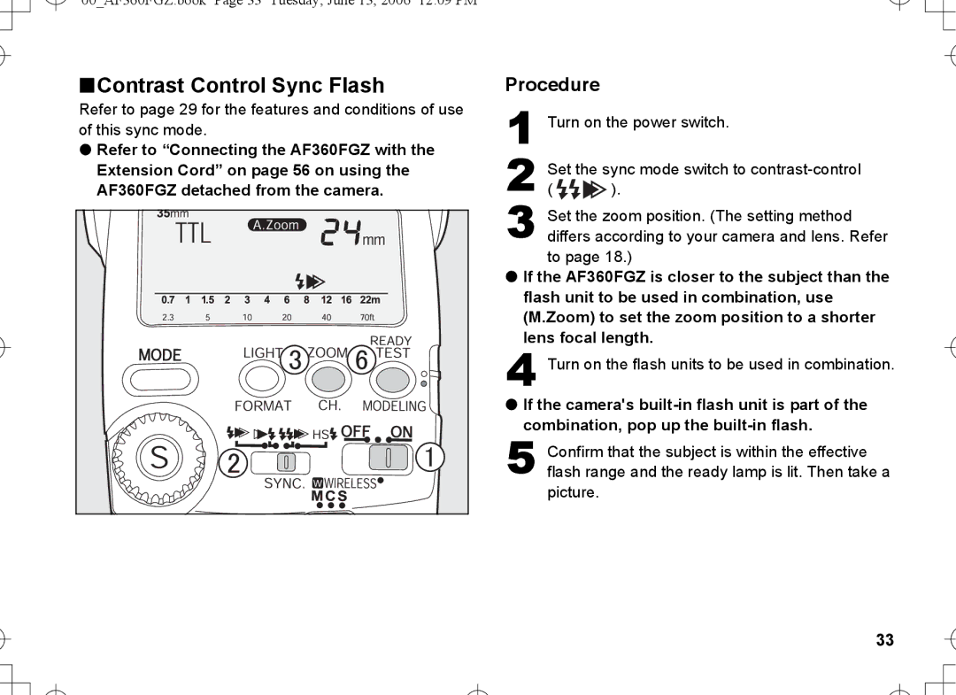 Pentax AF-360FGZ manual Contrast Control Sync Flash 