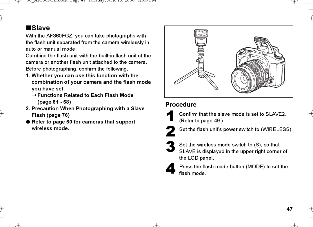 Pentax AF-360FGZ manual Slave, LCD panel 