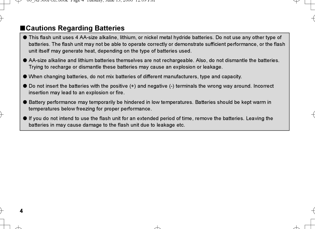 Pentax AF-360FGZ manual 00AF360FGZ.book Page 4 Tuesday, June 13, 2006 1209 PM 