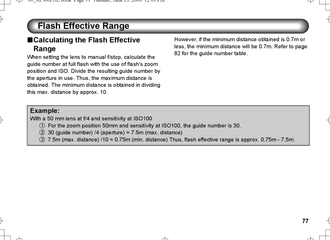 Pentax AF-360FGZ manual Calculating the Flash Effective Range, Example 