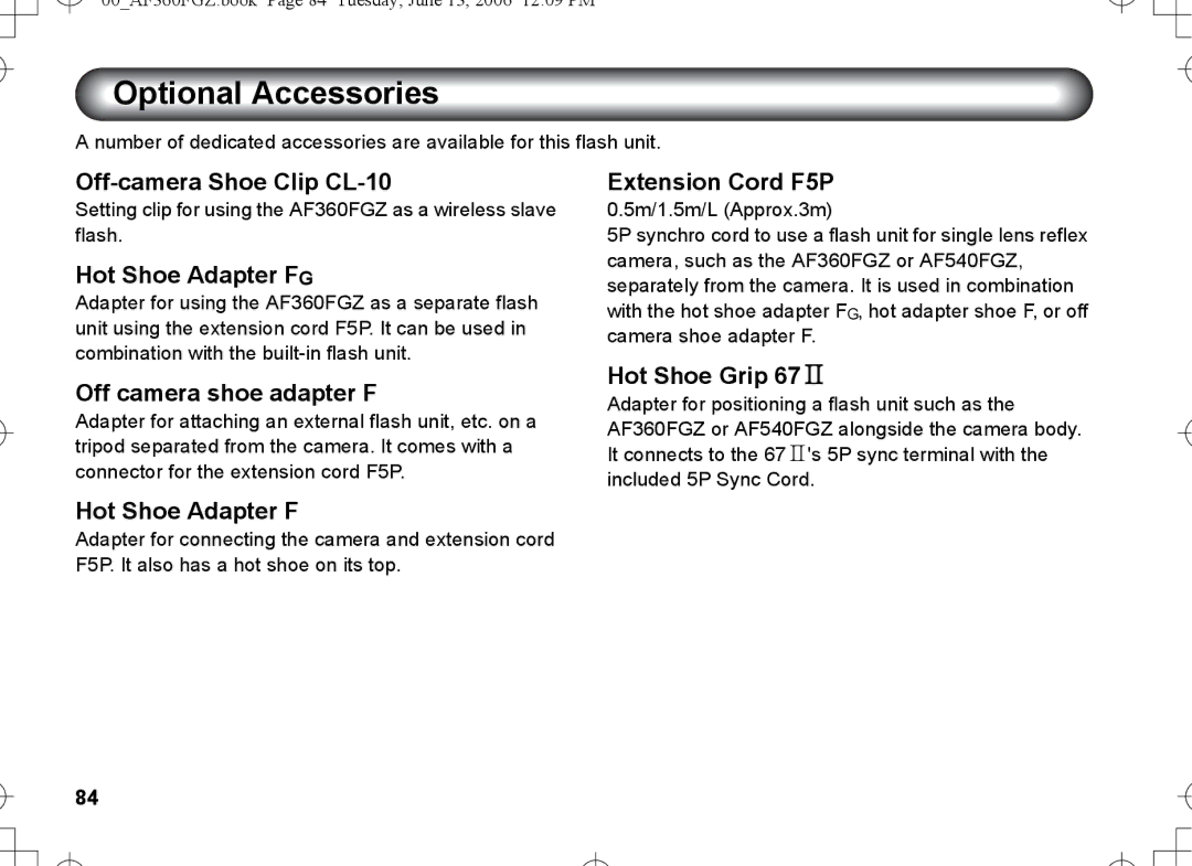 Pentax AF-360FGZ manual Optional Accessories 