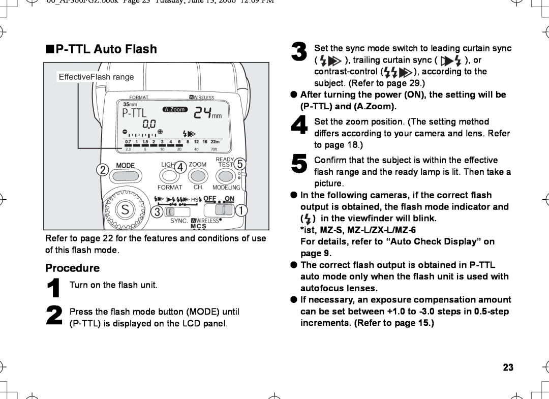 Pentax AF-360FGZ manual nP-TTLAuto Flash, Procedure 