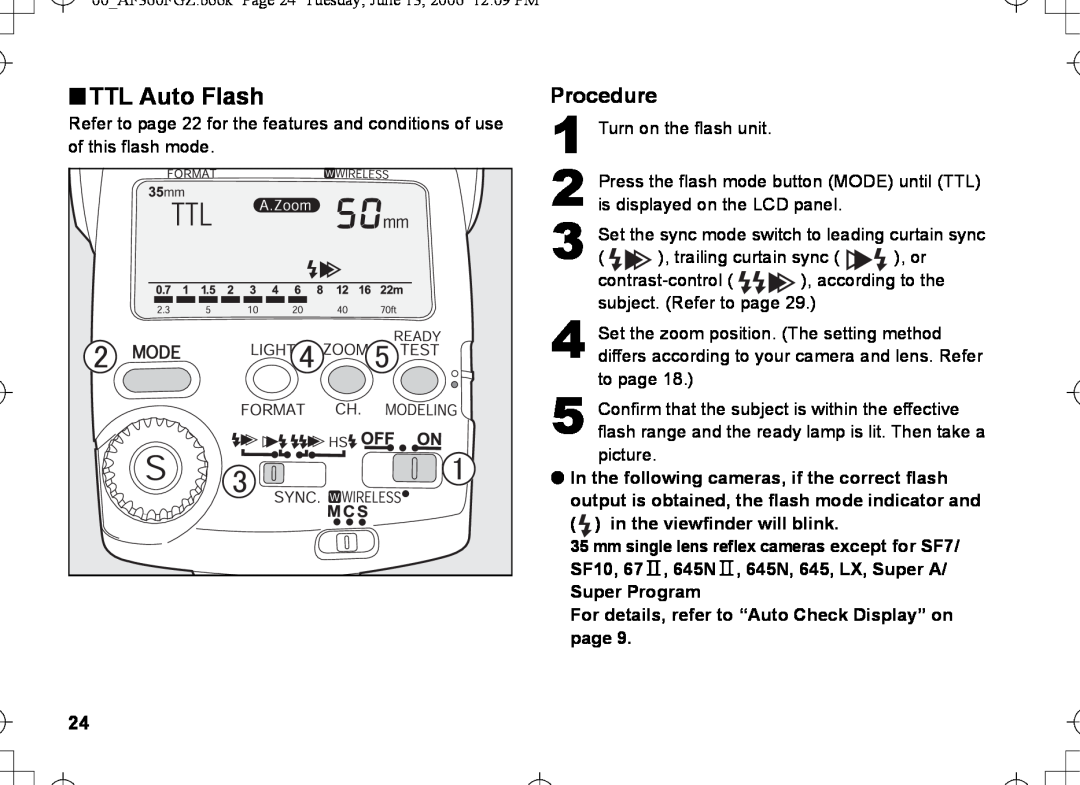 Pentax AF-360FGZ manual nTTL Auto Flash, Procedure 
