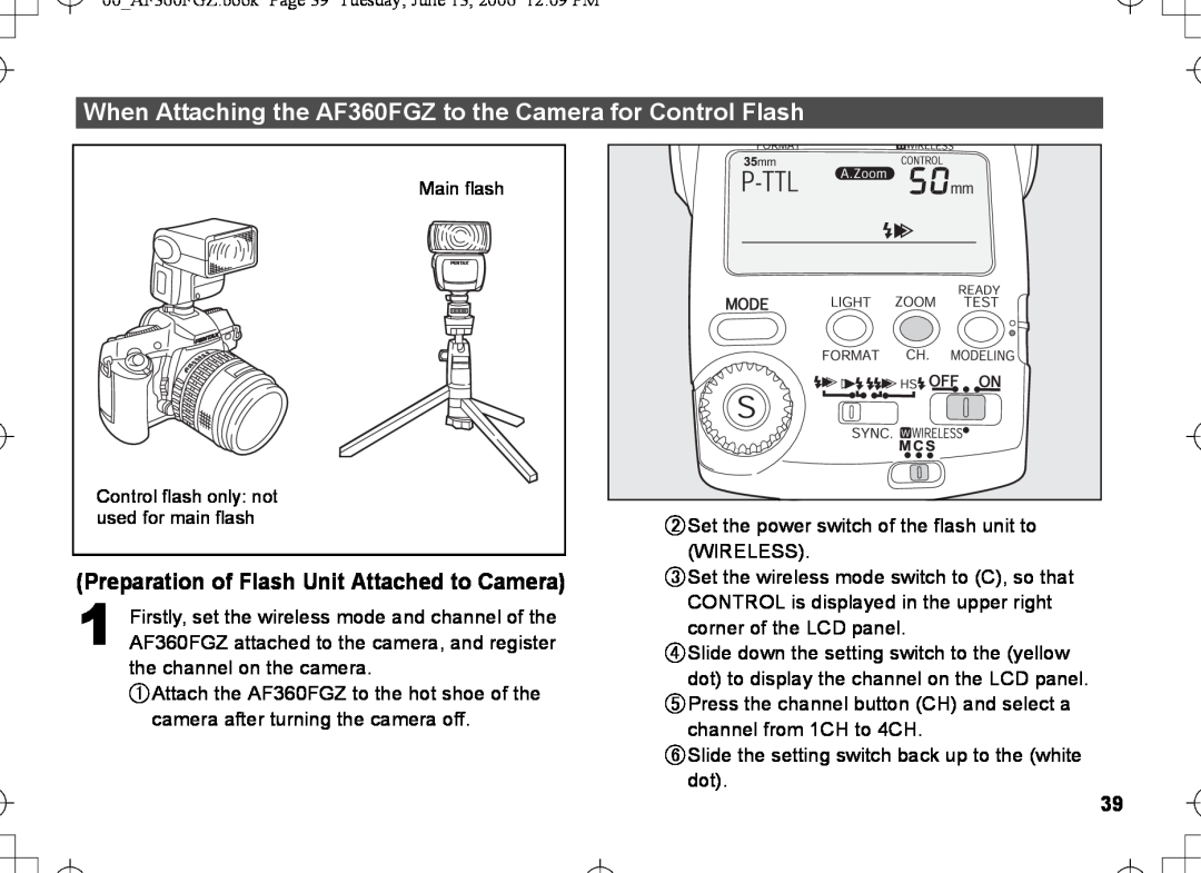 Pentax AF-360FGZ manual Preparation of Flash Unit Attached to Camera 
