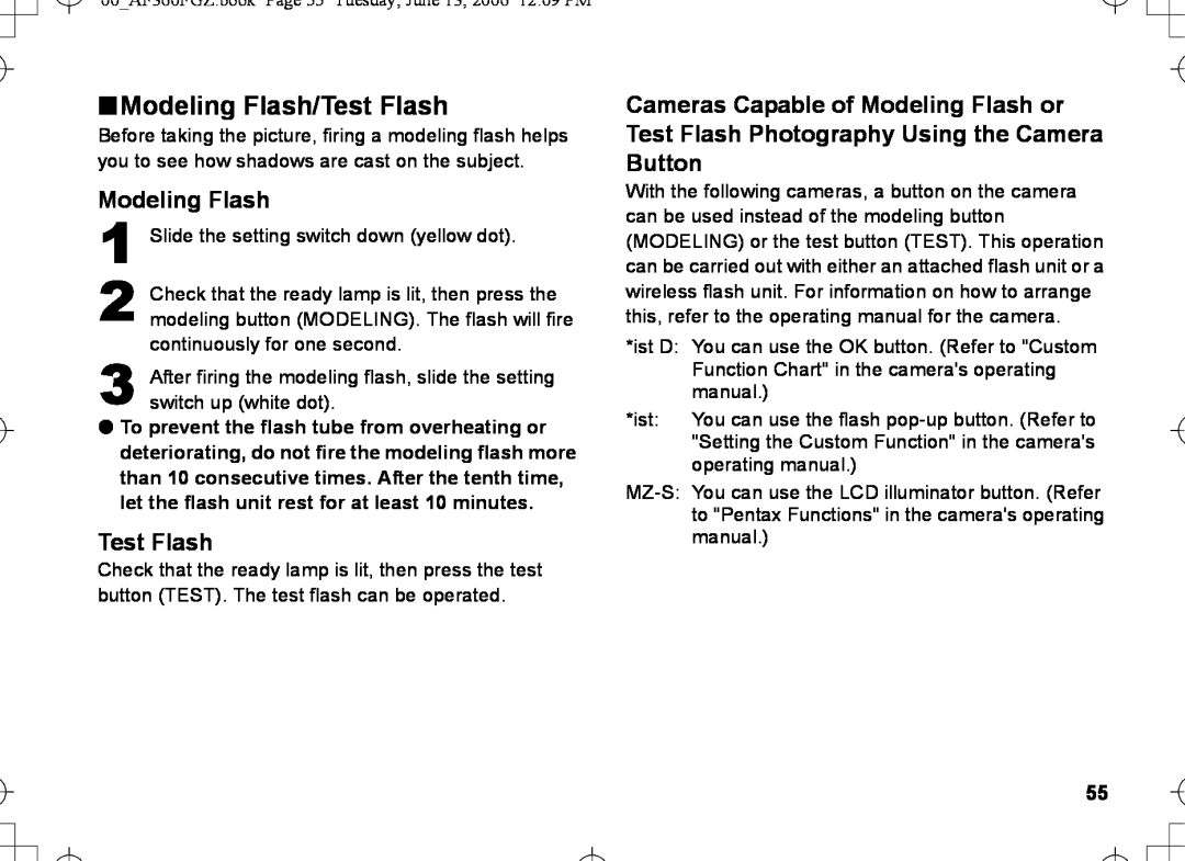 Pentax AF-360FGZ manual nModeling Flash/Test Flash 