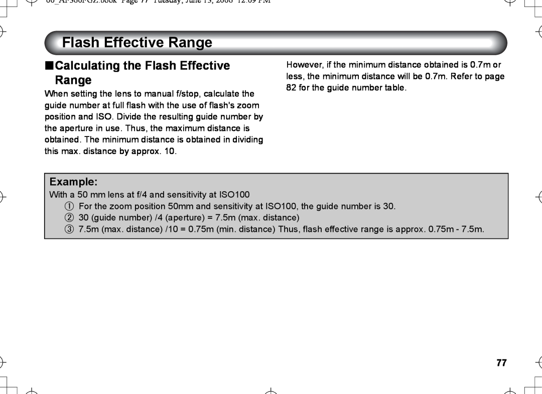 Pentax AF-360FGZ manual nCalculating the Flash Effective Range 