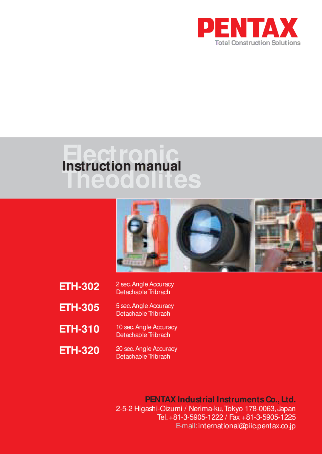 Pentax ETH-310, ETH-302, ETH-305 instruction manual Electronic Theodolites 