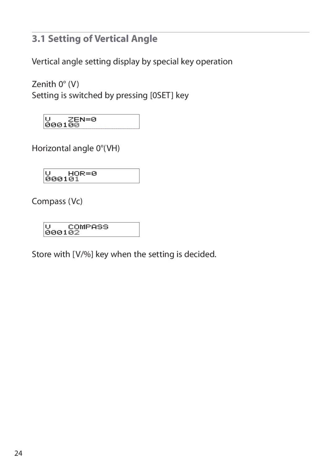 Pentax ETH-302, ETH-310, ETH-305 instruction manual Setting of Vertical Angle 