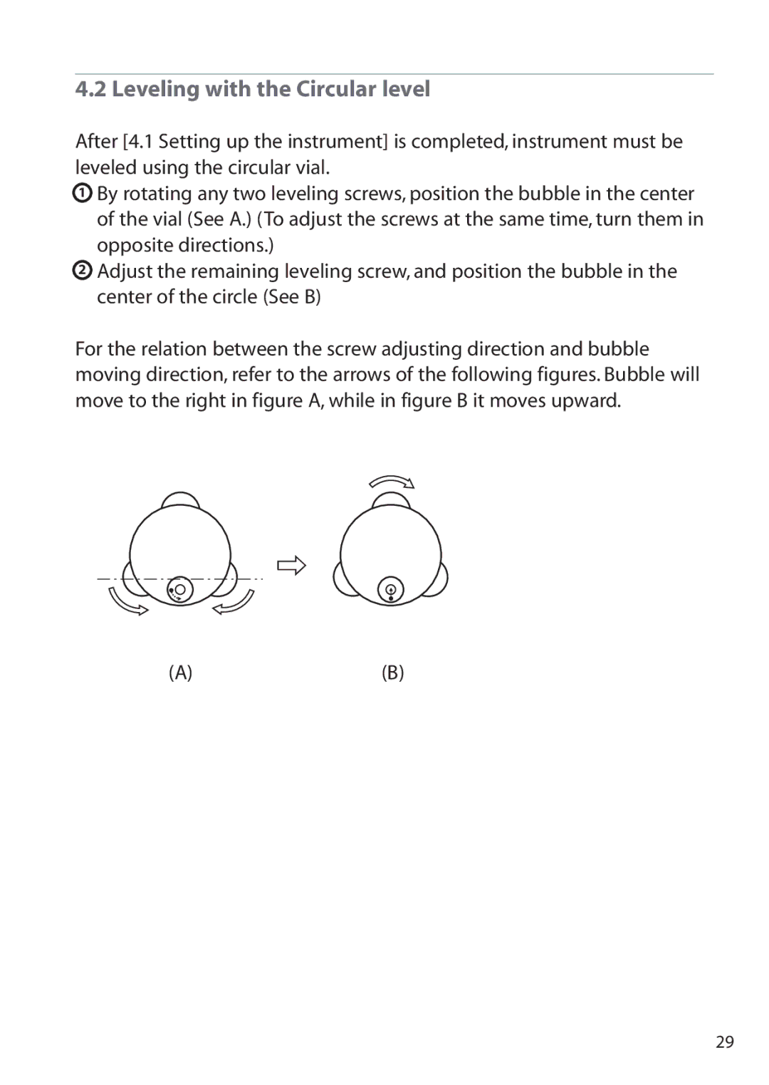 Pentax ETH-305, ETH-302, ETH-310 instruction manual Leveling with the Circular level 