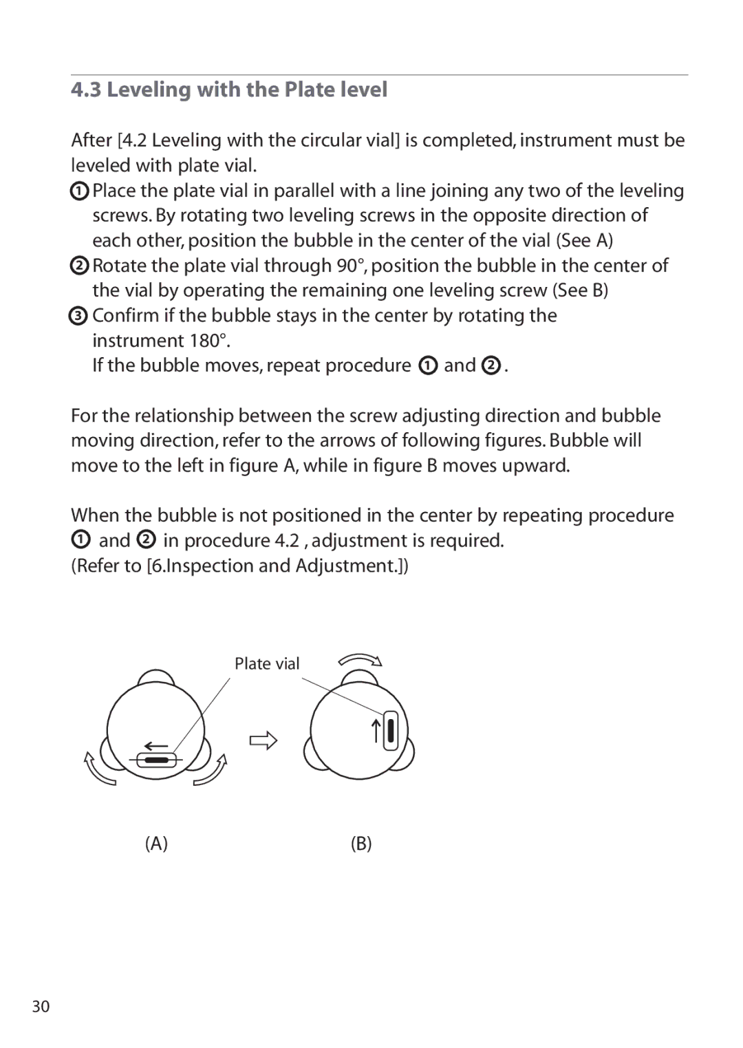 Pentax ETH-302, ETH-310, ETH-305 instruction manual Leveling with the Plate level 