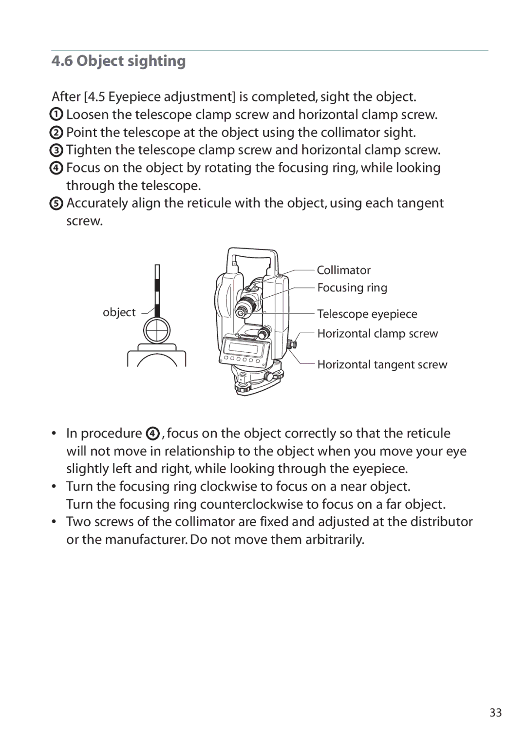 Pentax ETH-302, ETH-310, ETH-305 instruction manual Object sighting 