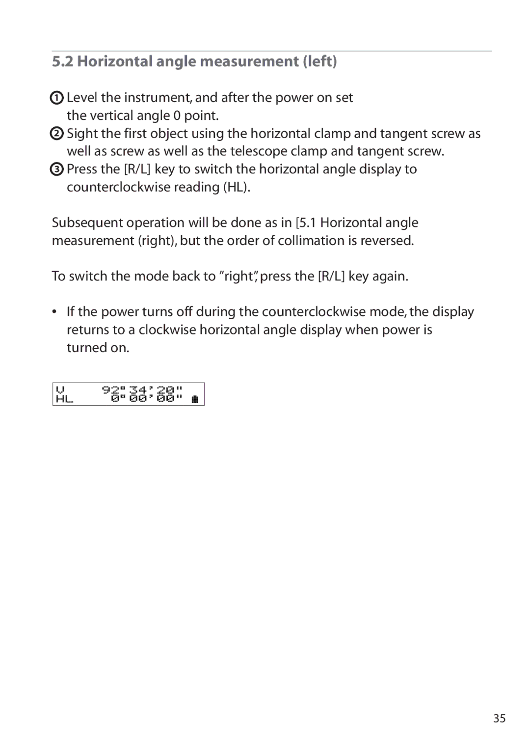 Pentax ETH-305, ETH-302, ETH-310 instruction manual Horizontal angle measurement left 