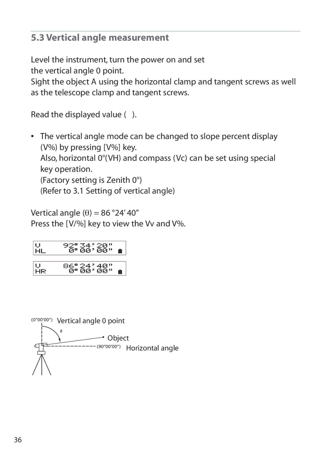 Pentax ETH-302, ETH-310, ETH-305 instruction manual Vertical angle measurement 