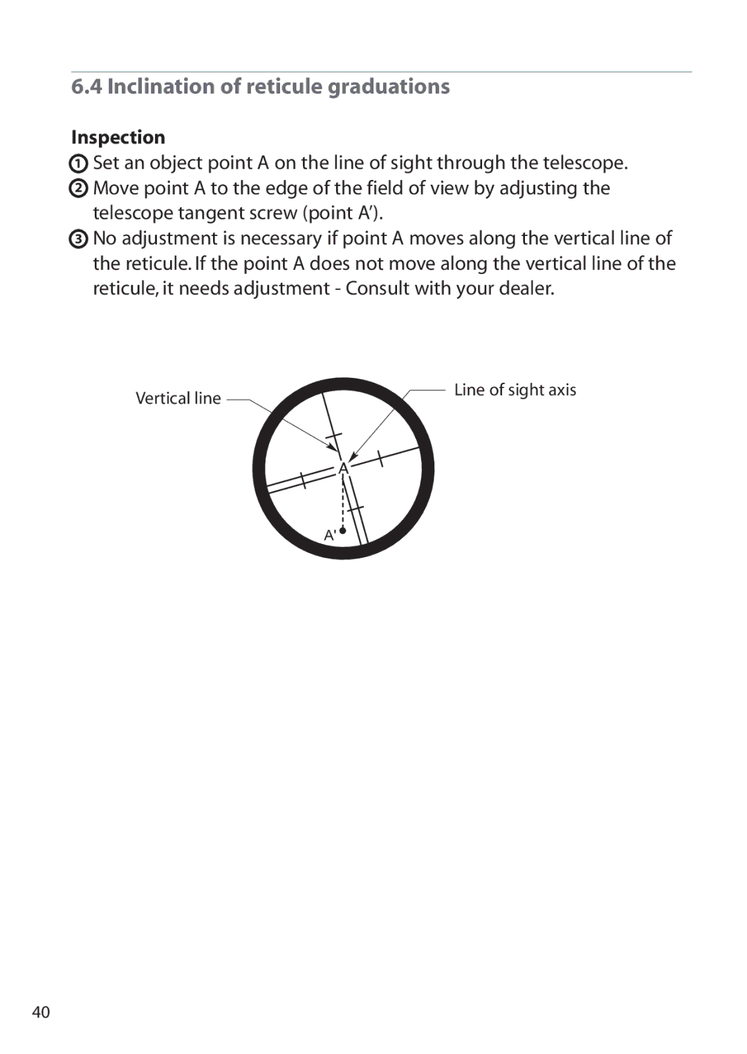 Pentax ETH-310, ETH-302, ETH-305 instruction manual Inclination of reticule graduations 