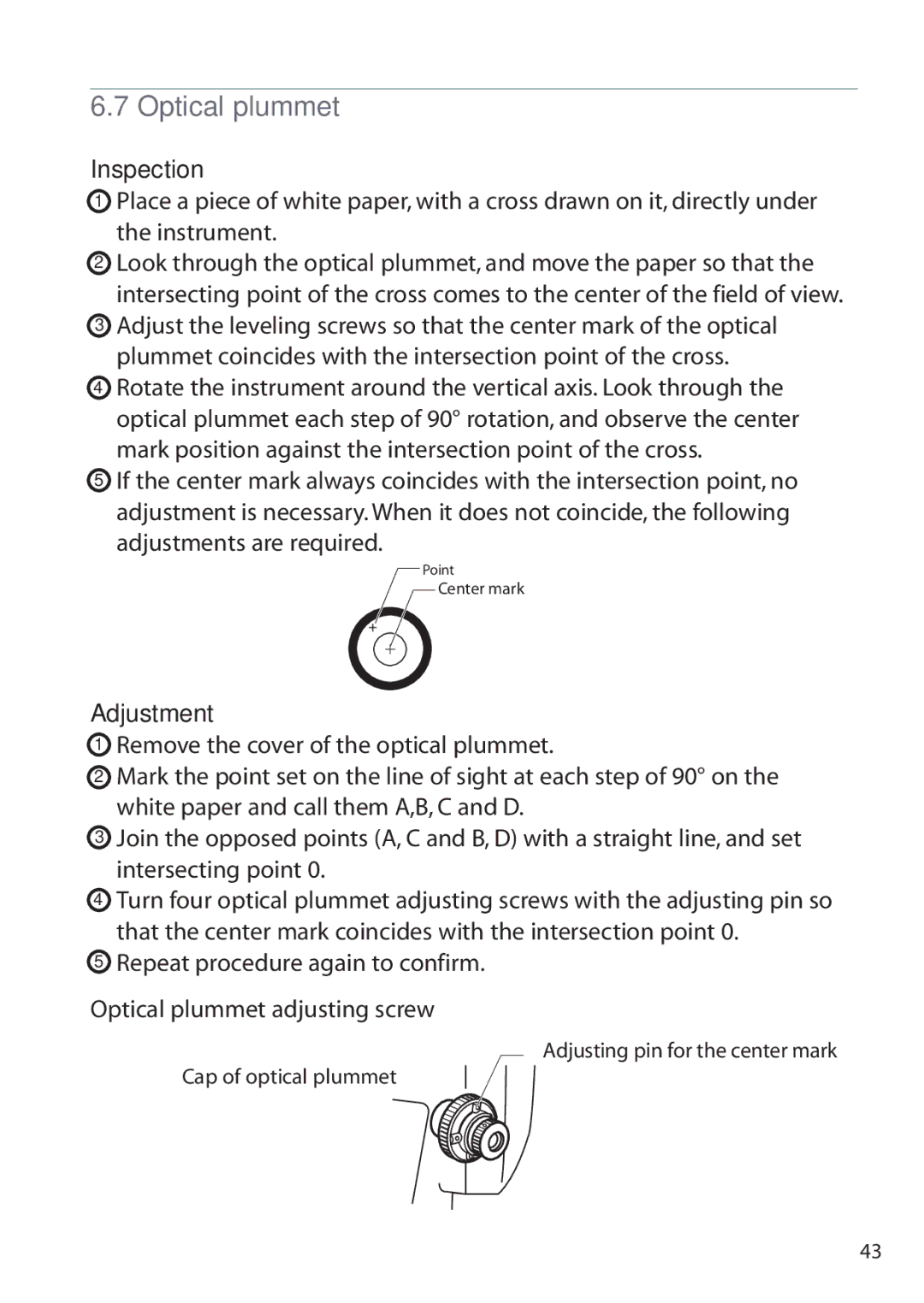 Pentax ETH-310, ETH-302, ETH-305 instruction manual Optical plummet, Adjustment 