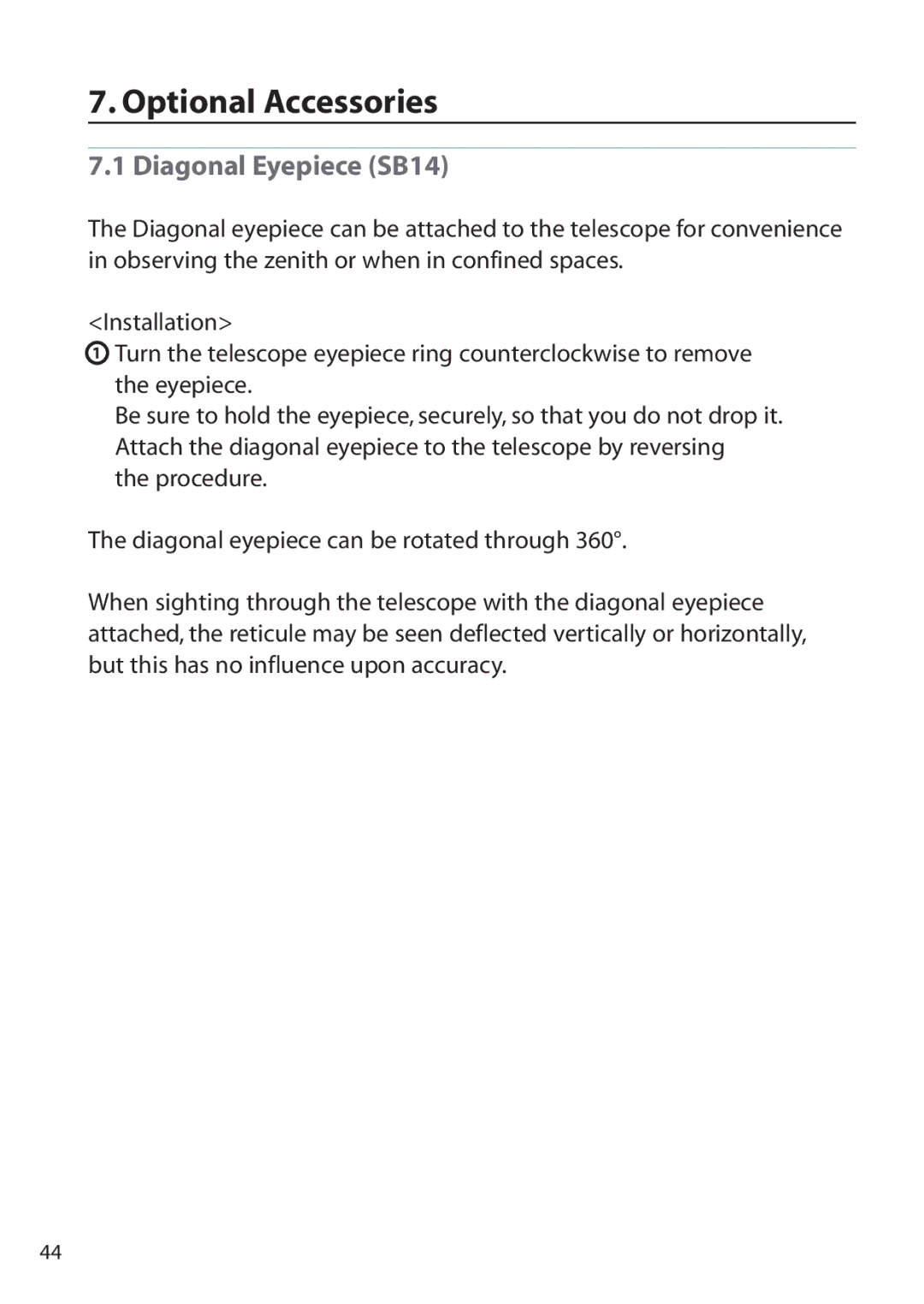 Pentax ETH-305, ETH-302, ETH-310 instruction manual Optional Accessories, Diagonal Eyepiece SB14 
