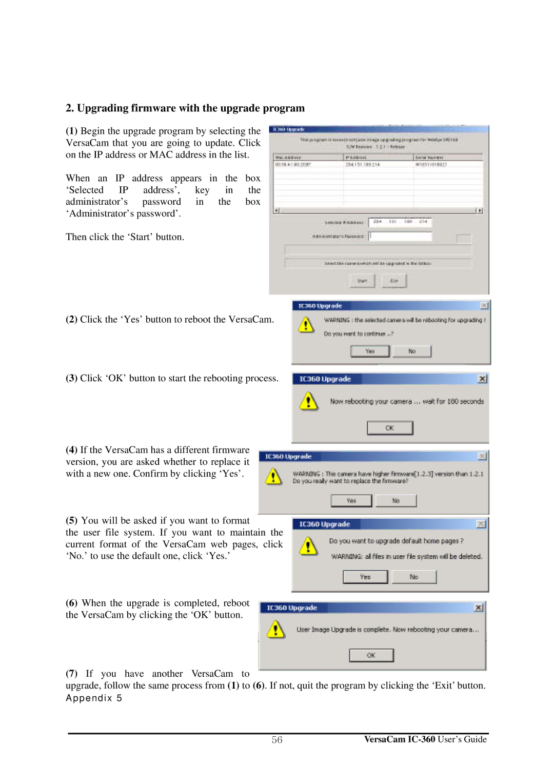 Pentax IC-360 manual Upgrading firmware with the upgrade program 