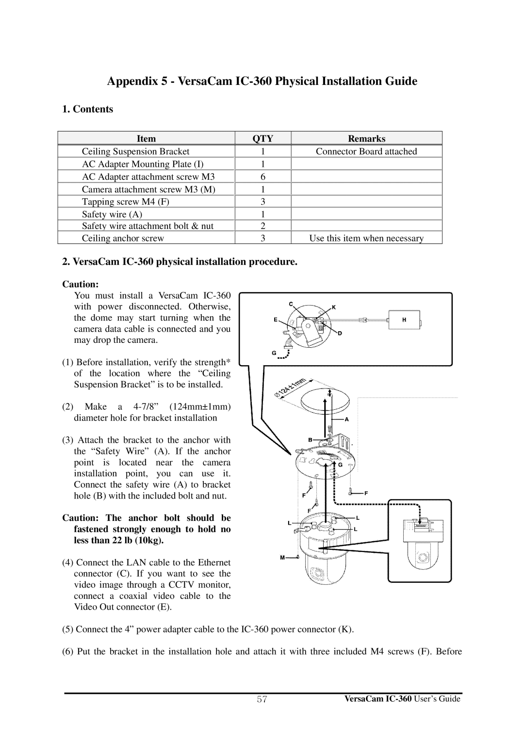 Pentax manual Appendix 5 VersaCam IC-360 Physical Installation Guide, Contents 