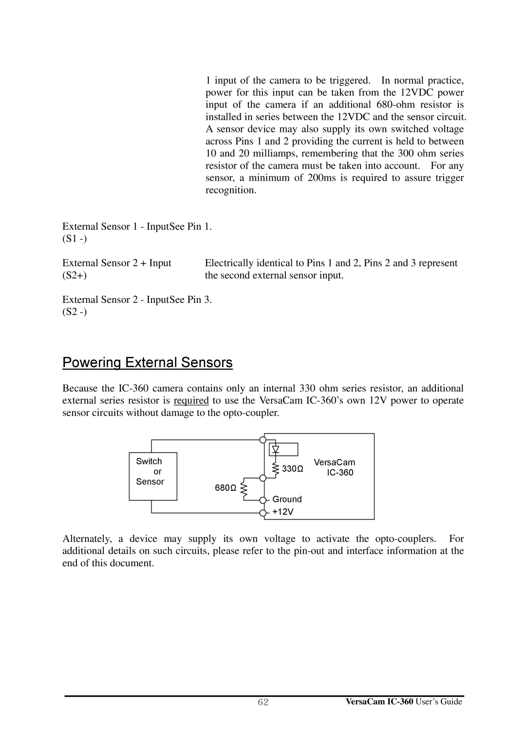 Pentax IC-360 manual Powering External Sensors 