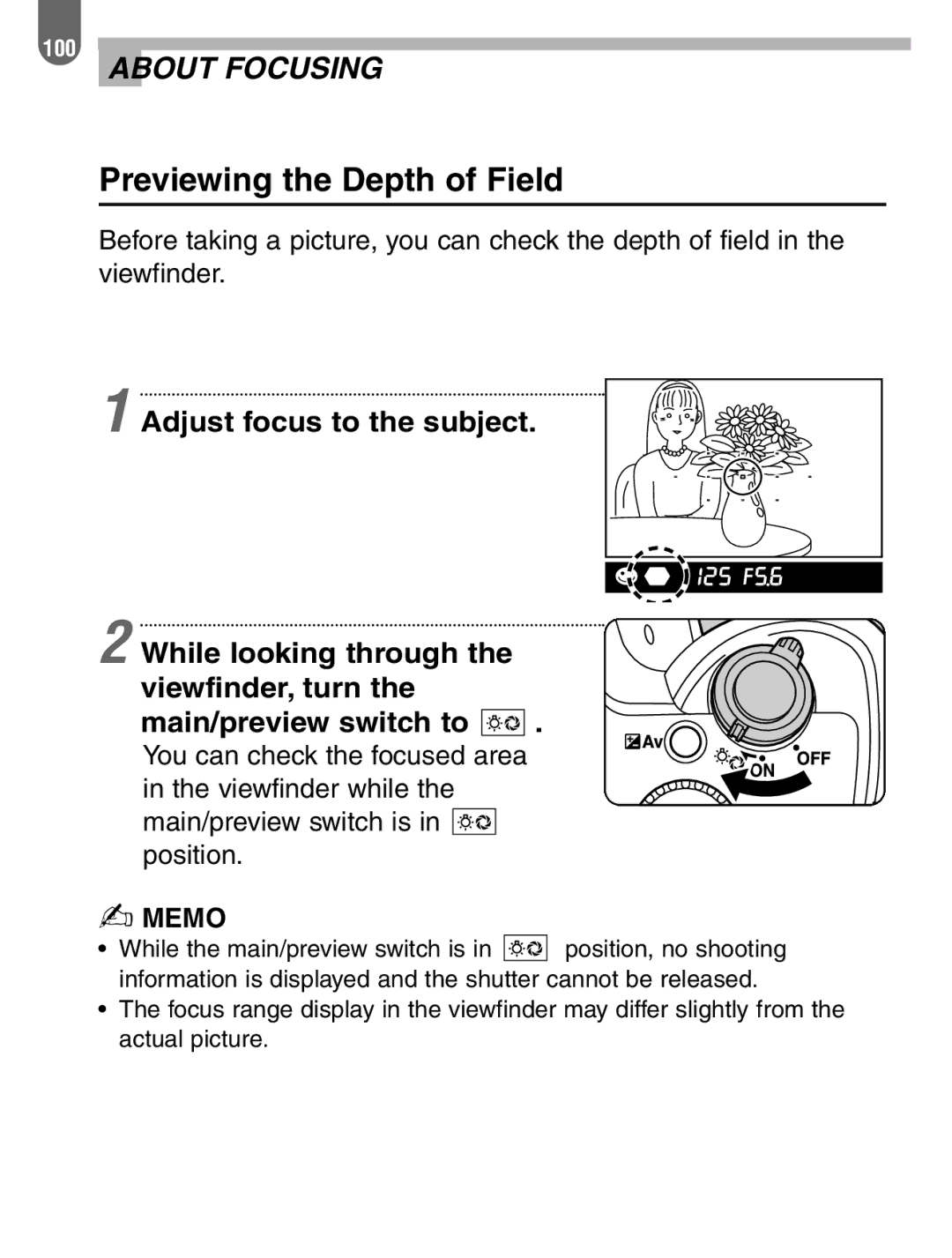 Pentax ist manual Previewing the Depth of Field 