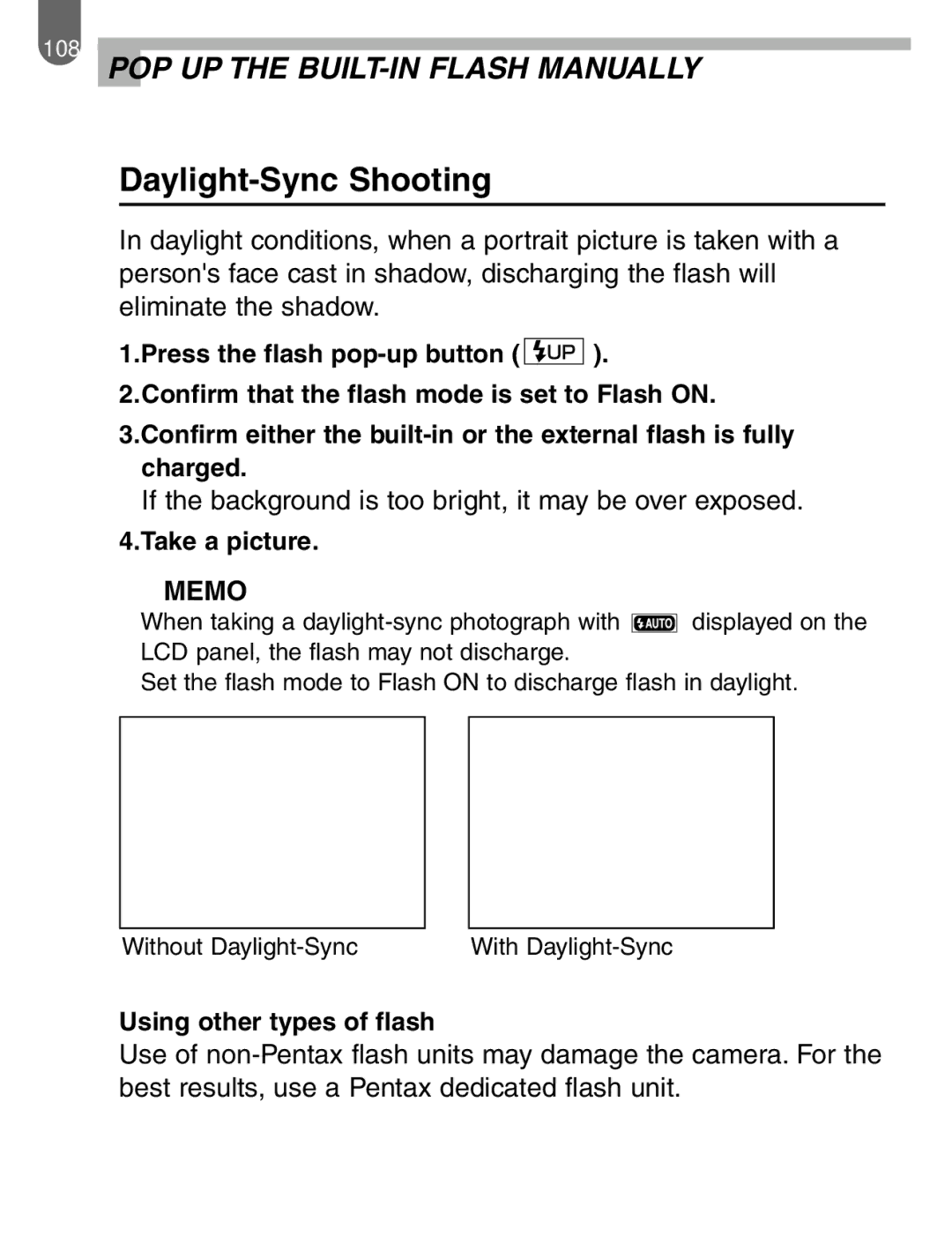 Pentax ist manual Daylight-Sync Shooting 