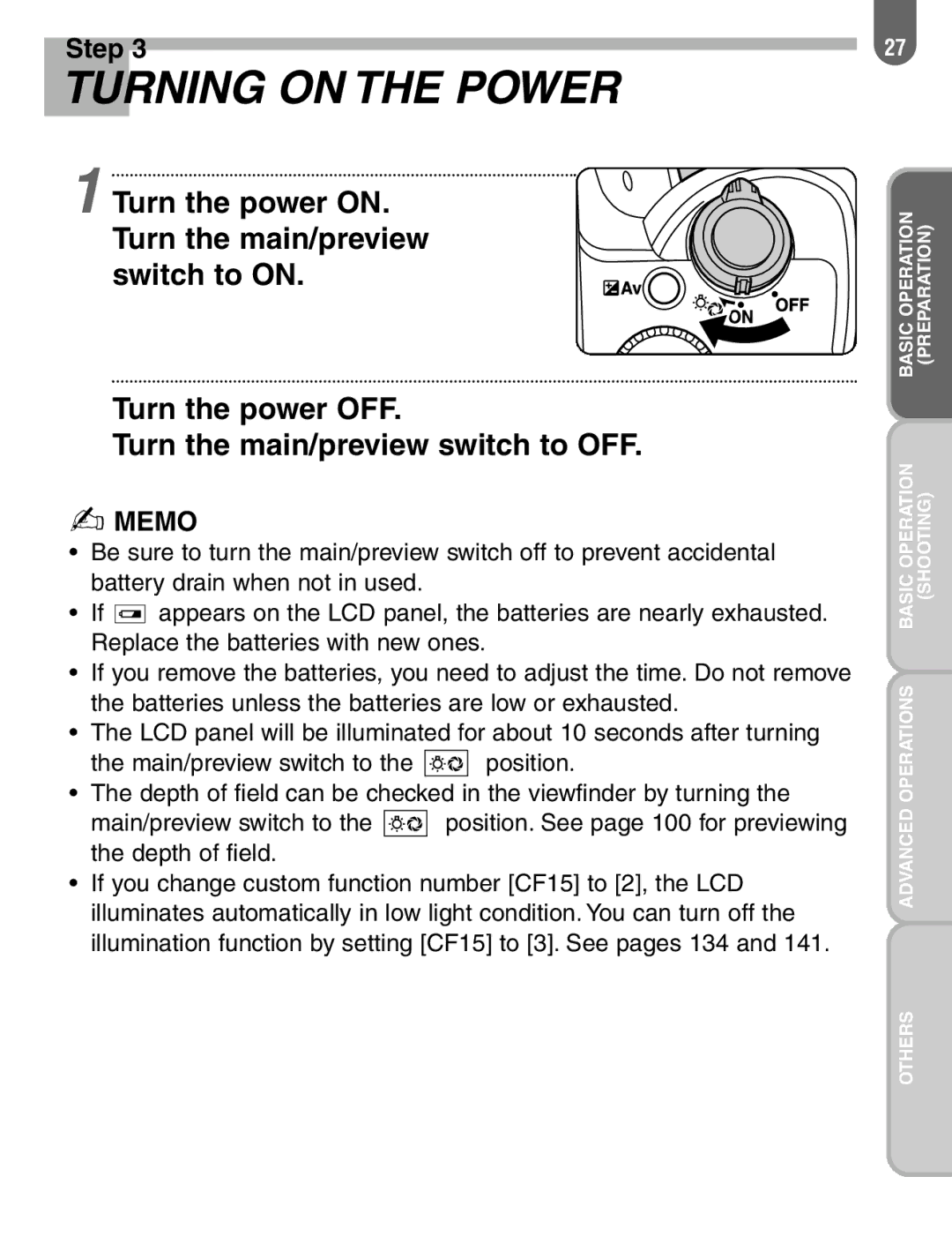 Pentax ist manual Turning on the Power 