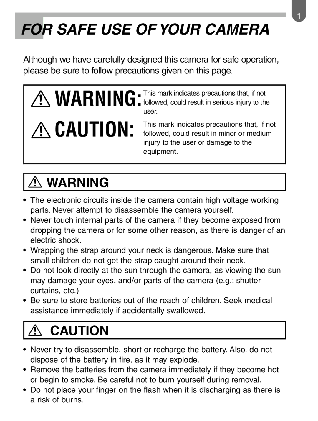 Pentax ist manual For Safe USE of Your Camera 